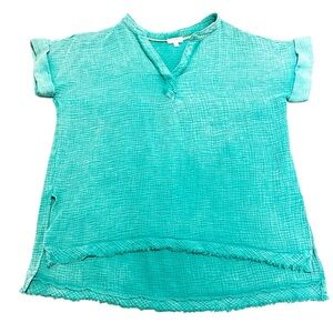 Umgee• Women’s Mary Oversized Blouse In Jade Size Medium Distressed Bohemian